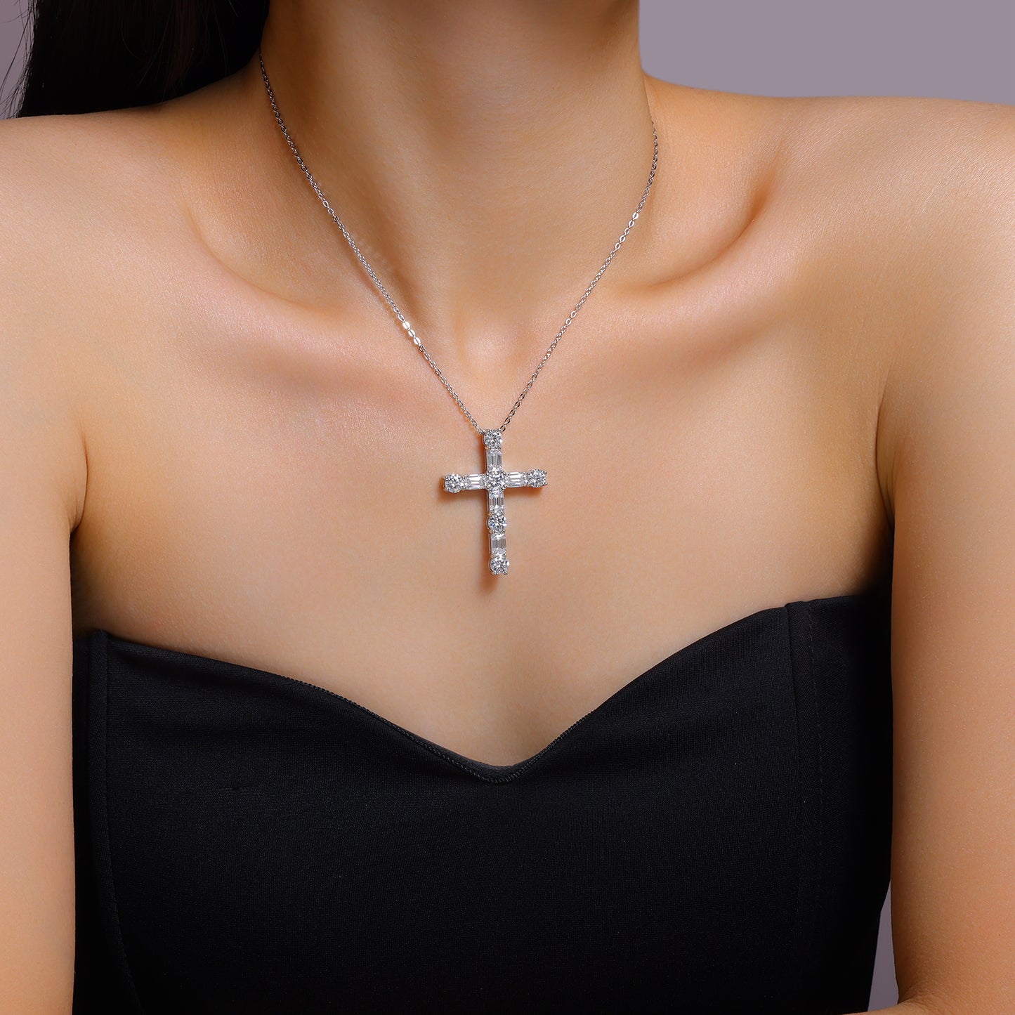 Moissanite Pendant Necklace - S925 Silver Platinum Plated with Chain
