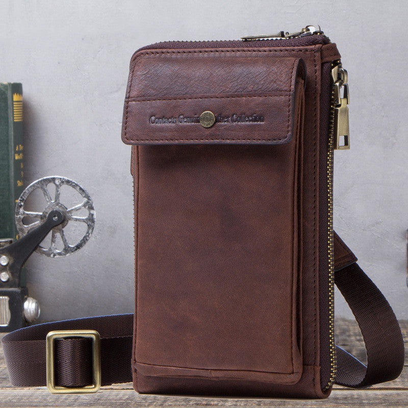 Retro Crazy Horse and Cowhide Leather Men's Phone Bag - Compact Crossbody Pouch