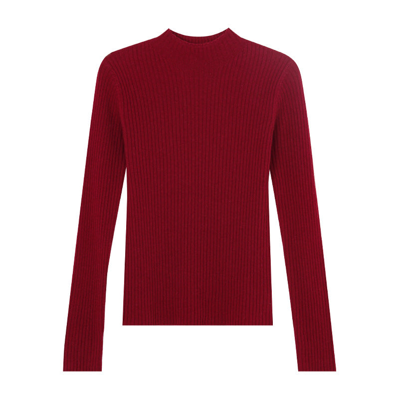 Women's Half High Collar Wool Knitted Base Layer Shirt - Pullover Sweater