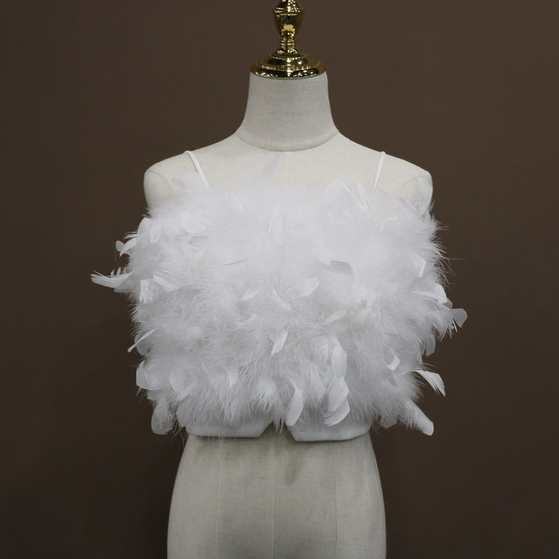 Women's Embroidered Feather Camisole Top - Summer Tube Top with Petal Details