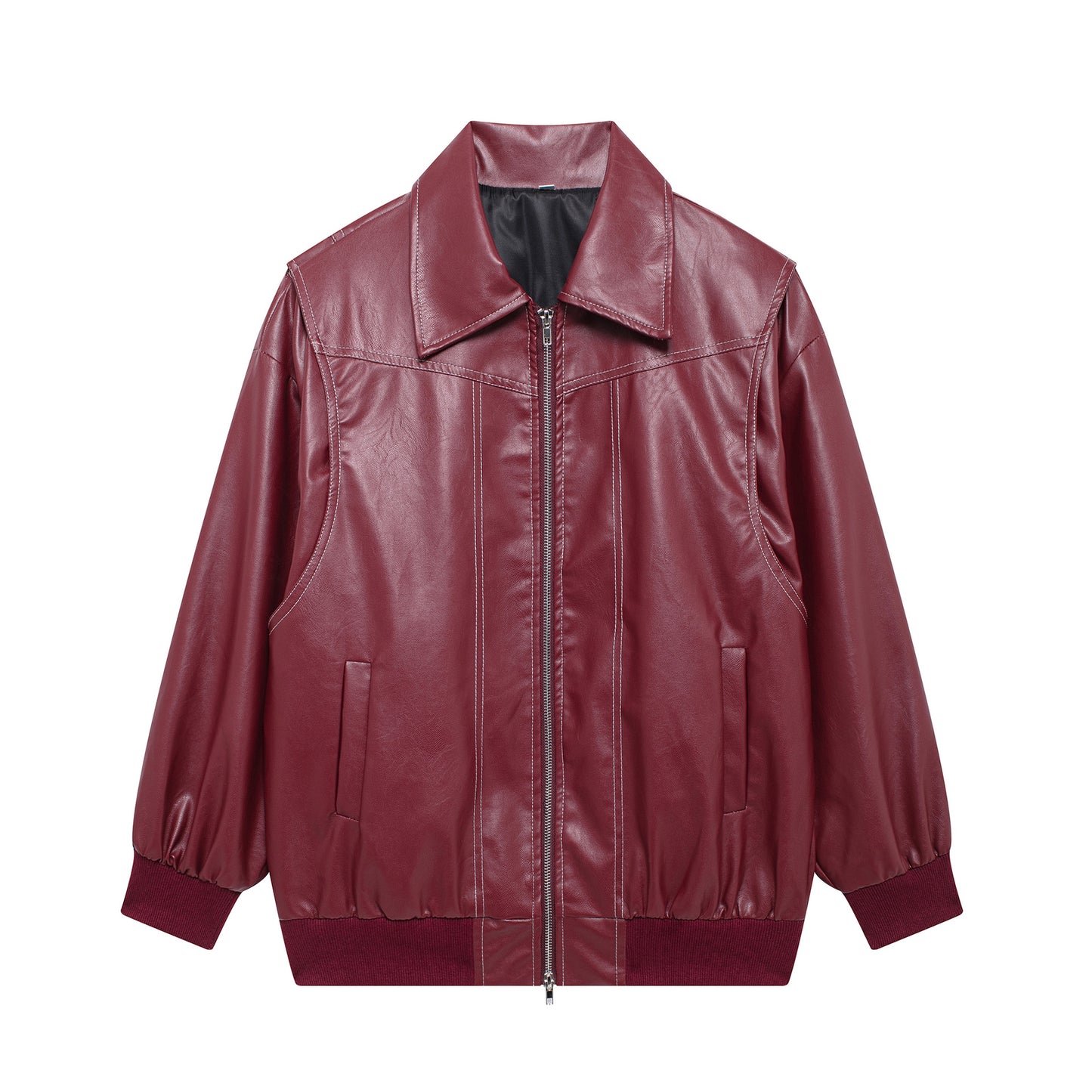 Women's Chenille Moto Biker Jacket - Loose Fit Lapel Zip-Up Jacket with Long Sleeves