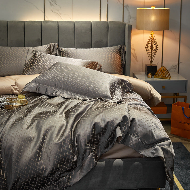 Luxury Jacquard Bedding Set - 4-Piece European Satin Brocade Collection