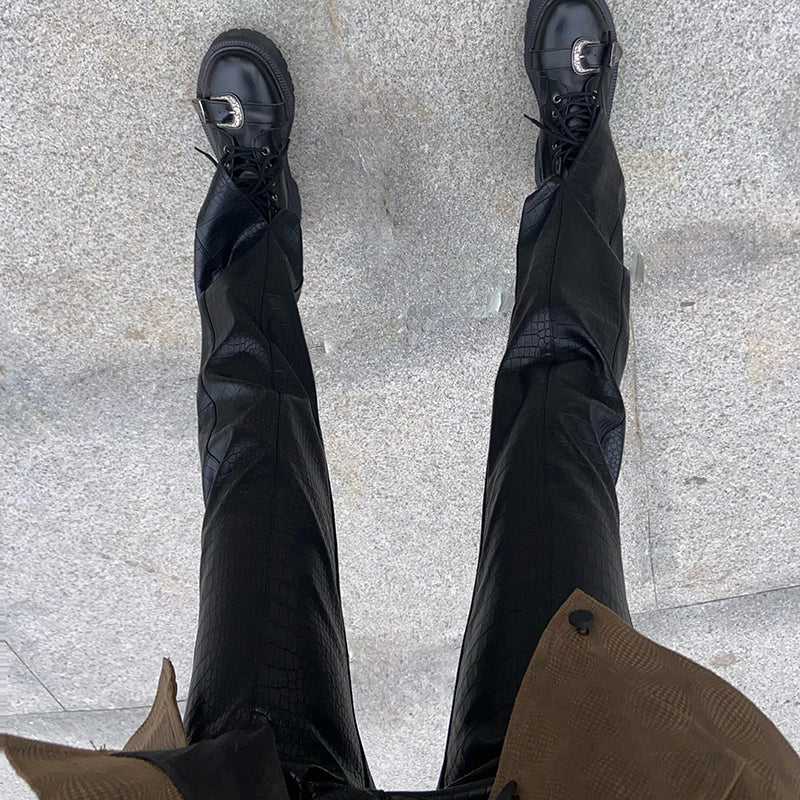 High Waist Split Leg Motorcycle Leather Pants