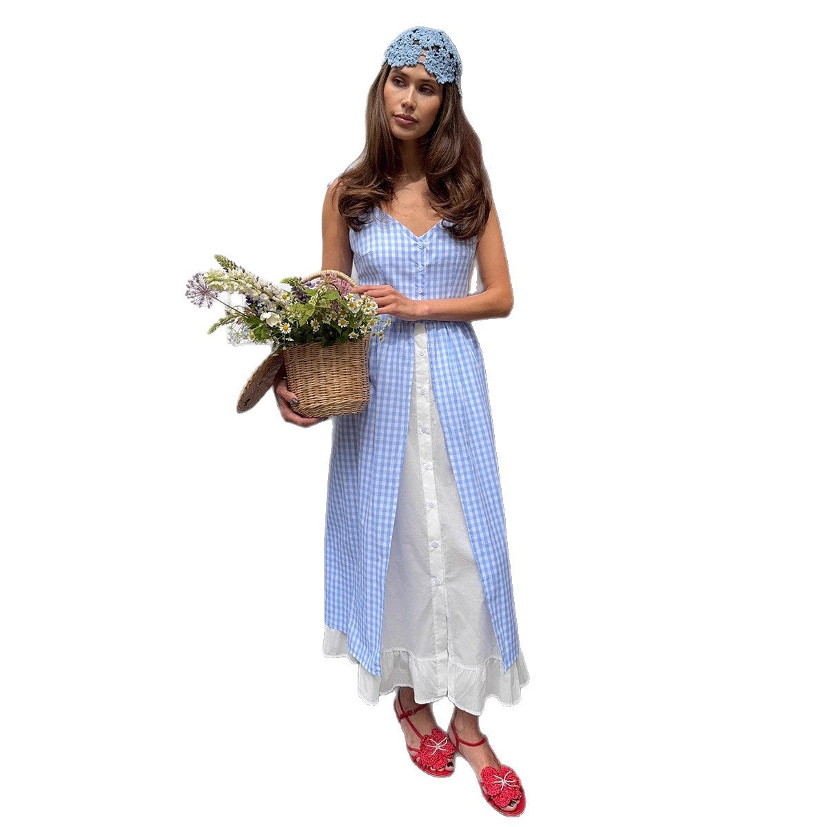 Plaid Two-Piece Style Slip Dress - High Waist A-Line Sleeveless Dress