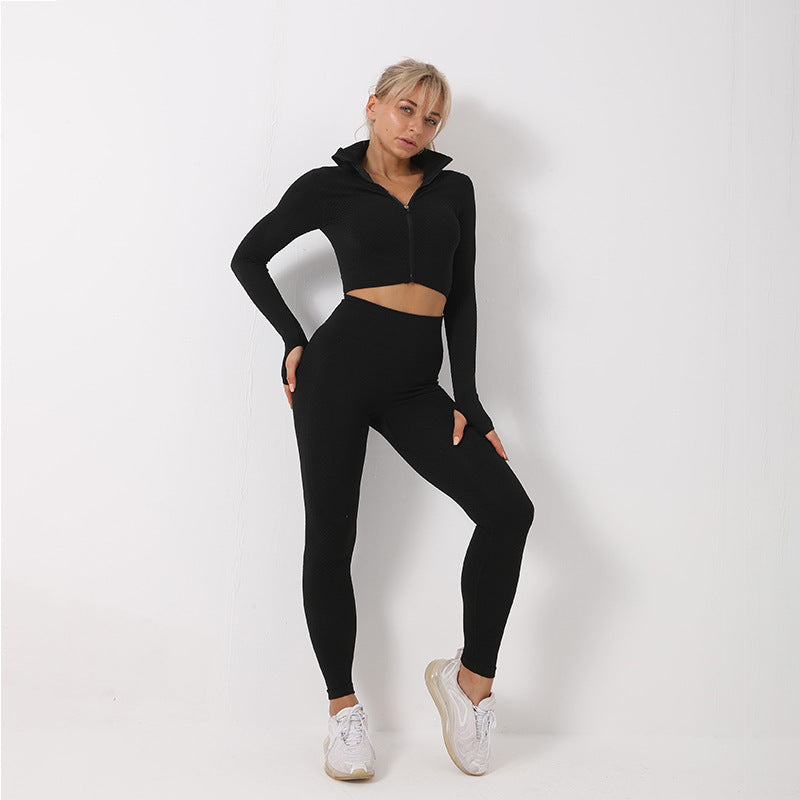 Women's 3-Piece Seamless Yoga Set - Sports Bra, Crop Top & Leggings Gym Outfit