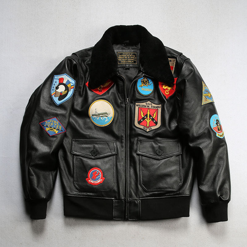 Casual Cowhide Leather Jacket - Vintage Style with Lapel Collar and Zipper for Men & Women
