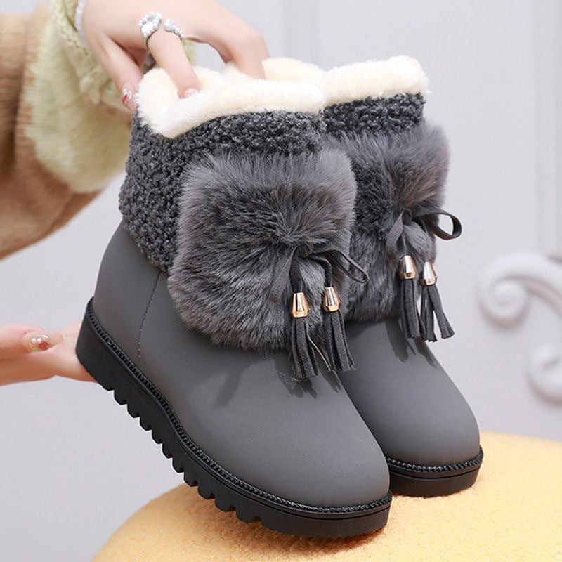 Women's Mid-Length Snow Boots - Microfiber Winter Boots with Front Zipper