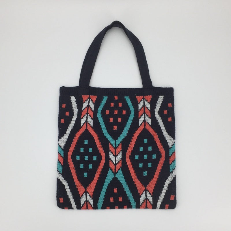 Striped Woven Tote Bag - Large Capacity Polyester Shoulder Bag