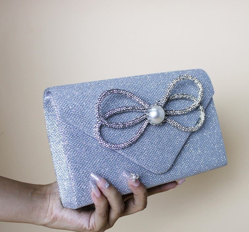Women's Evening Clutch - Diamond Embellished Chain Shoulder Bag