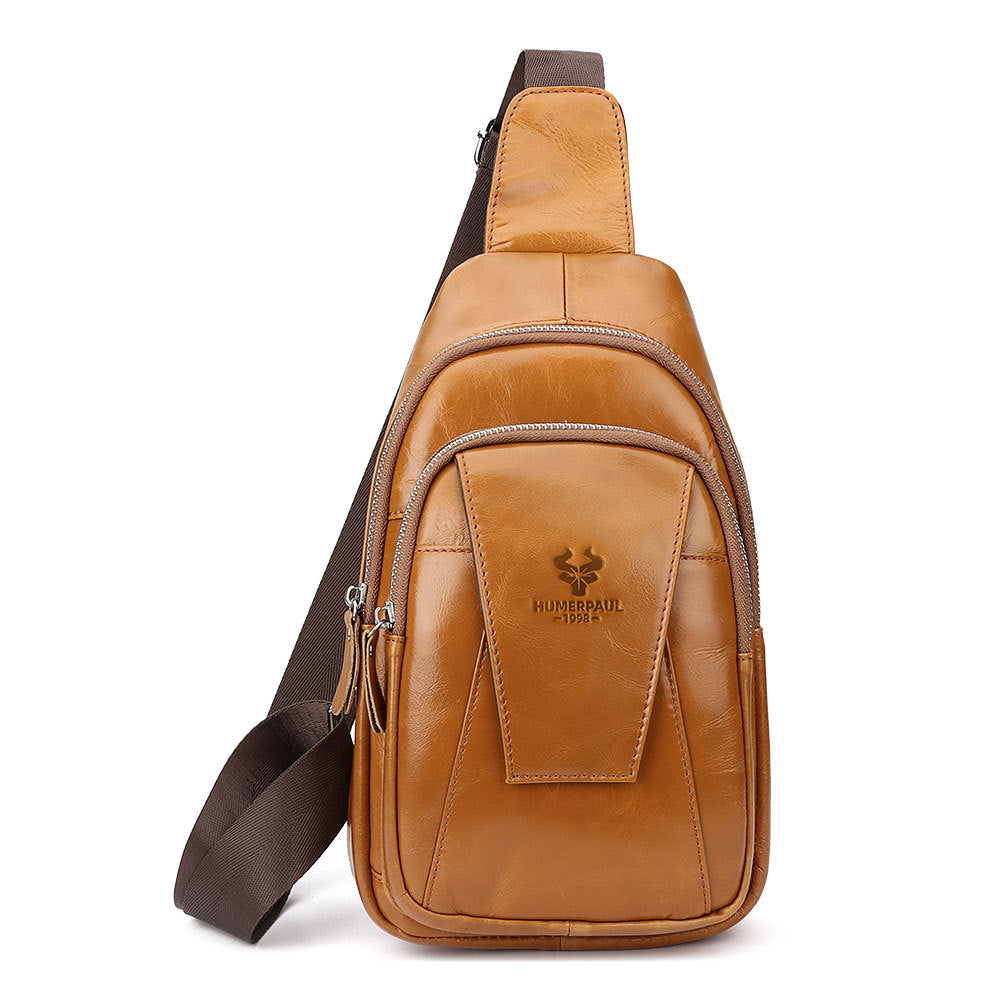 Full-Grain Cowhide Leather Shoulder Bag - Men's Retro Messenger Bag