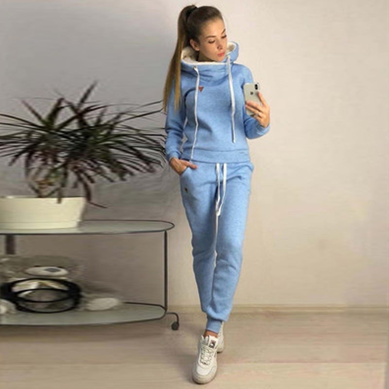 Women's Fleece Patchwork Activewear Set - Long Sleeve Top & Pants