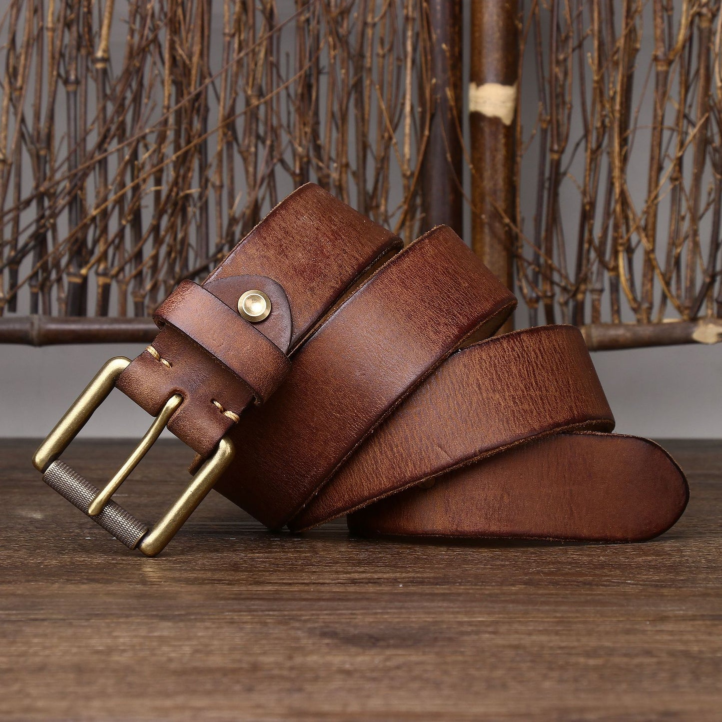 Handmade 4CM Wide First Layer Cowhide Leather Belt - Thickened Genuine Leather with Copper Buckle