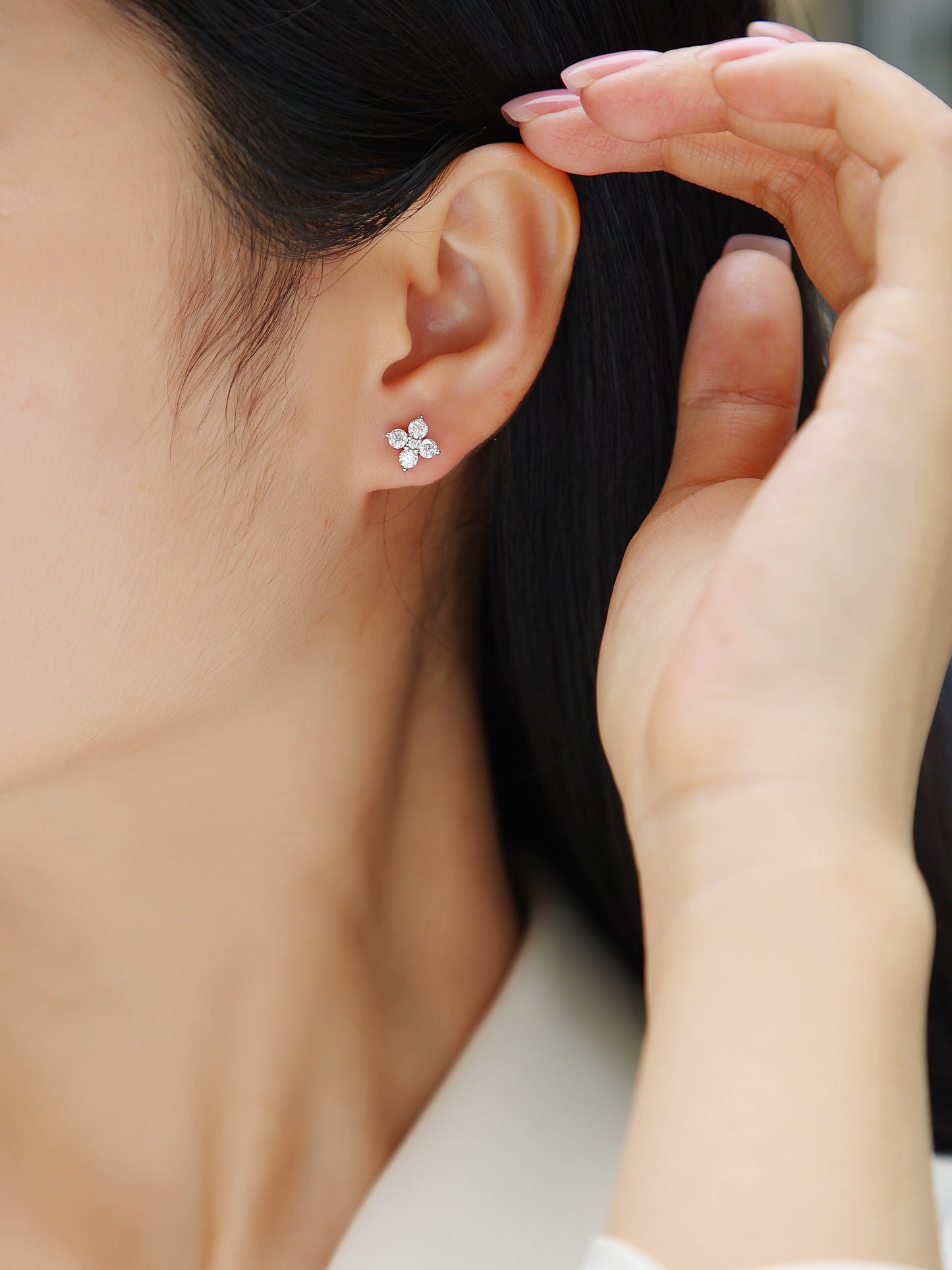 Moissanite Sweetheart Stud Earrings - S925 Silver Platinum Plated French Set