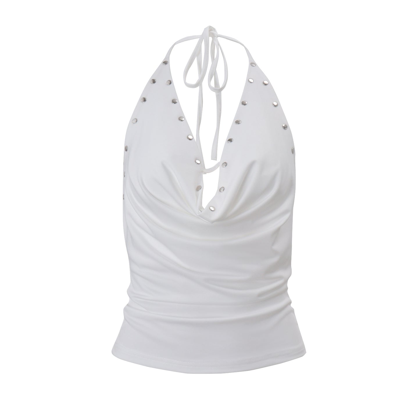 Women's Asymmetric Ruffled Neckline Vest with Tie Details - Halter Neck Slim Fit Top