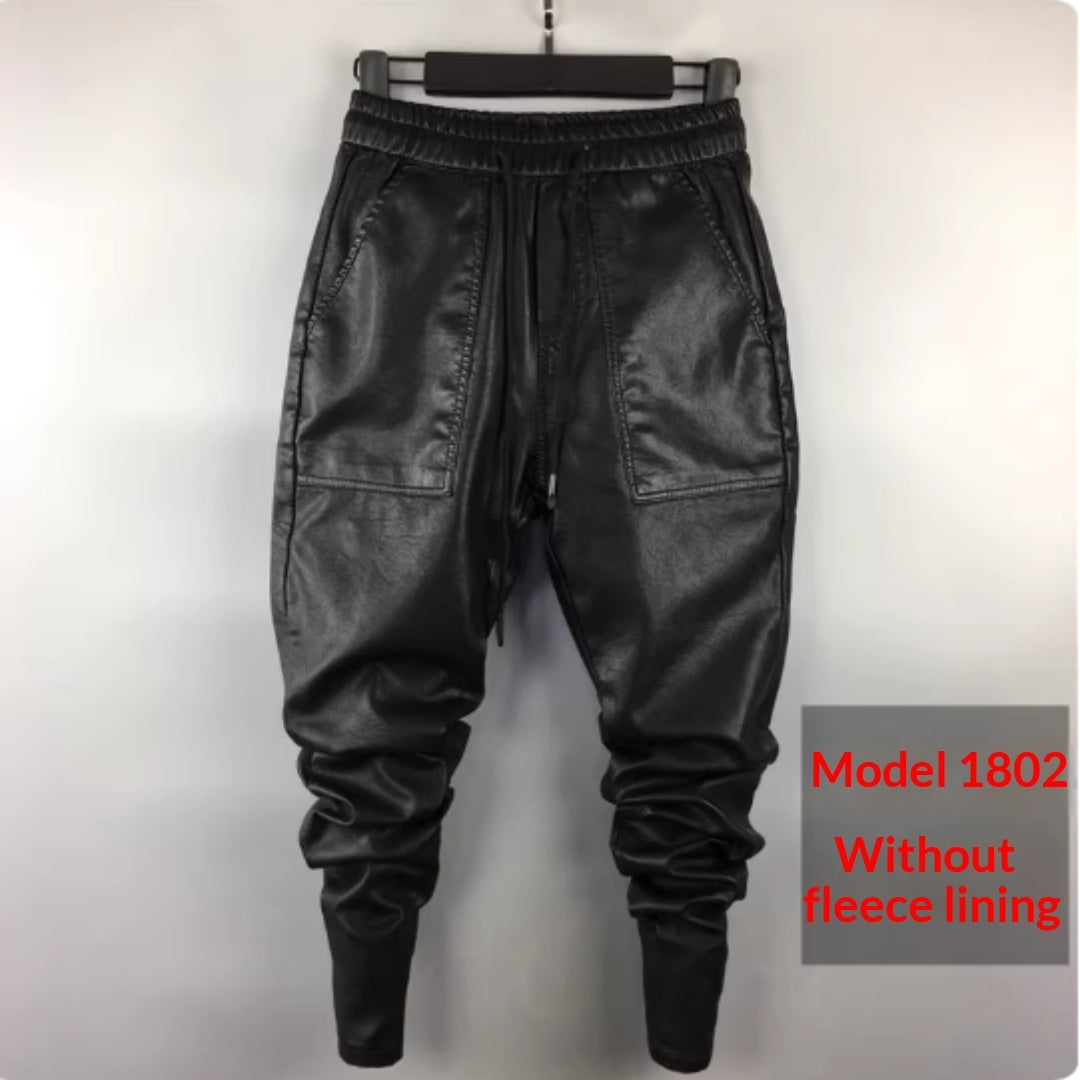 Winter Fleece-Lined PU Leather Pants - Windproof Unisex Motorcycle Style