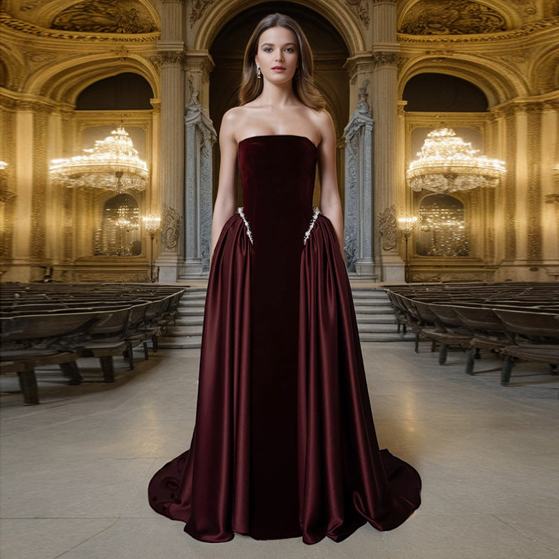 Women's Strapless High Waist Maxi Dress – Sleeveless Elegant Formal Gown