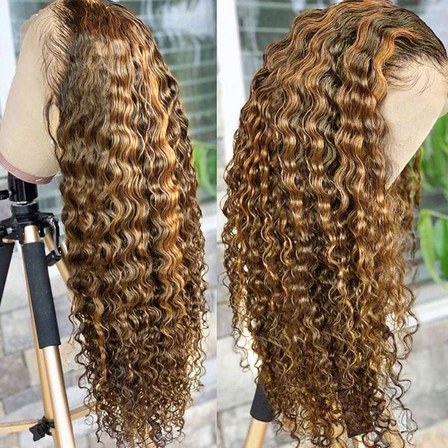 Highlighted Human Hair Lace Frontal Wig - 180% Density Natural Hairline