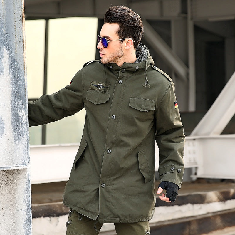 Men's Military Trench Coat - Hooded Stand Collar Cotton Coat