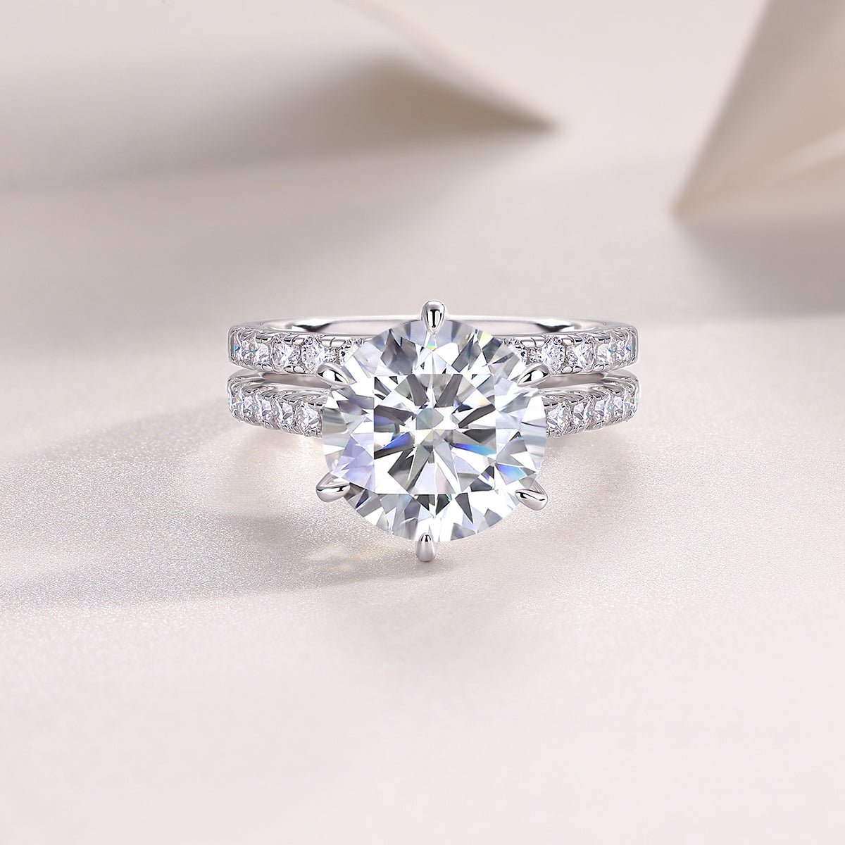 5 Carat Moissanite Sterling Silver Ring - Platinum Plated Wedding Band