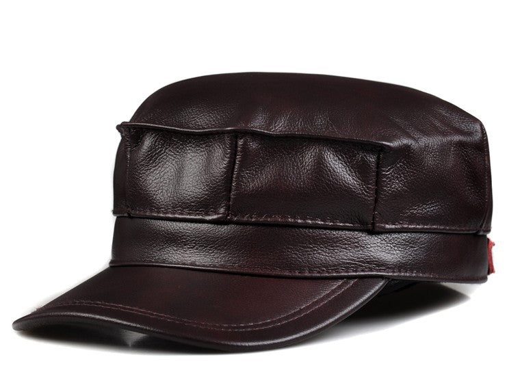 Men's Genuine Leather Octagonal Cap - Premium Cowhide Flat Top Hat