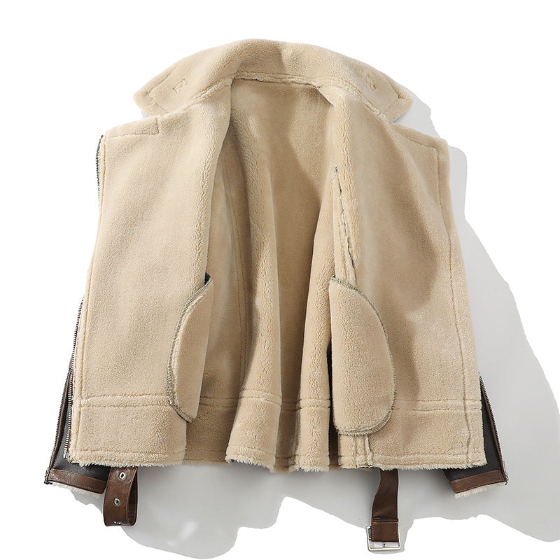 Plus Size Polo Collar Fleece-Lined Jacket - Thickened Fur Winter Coat