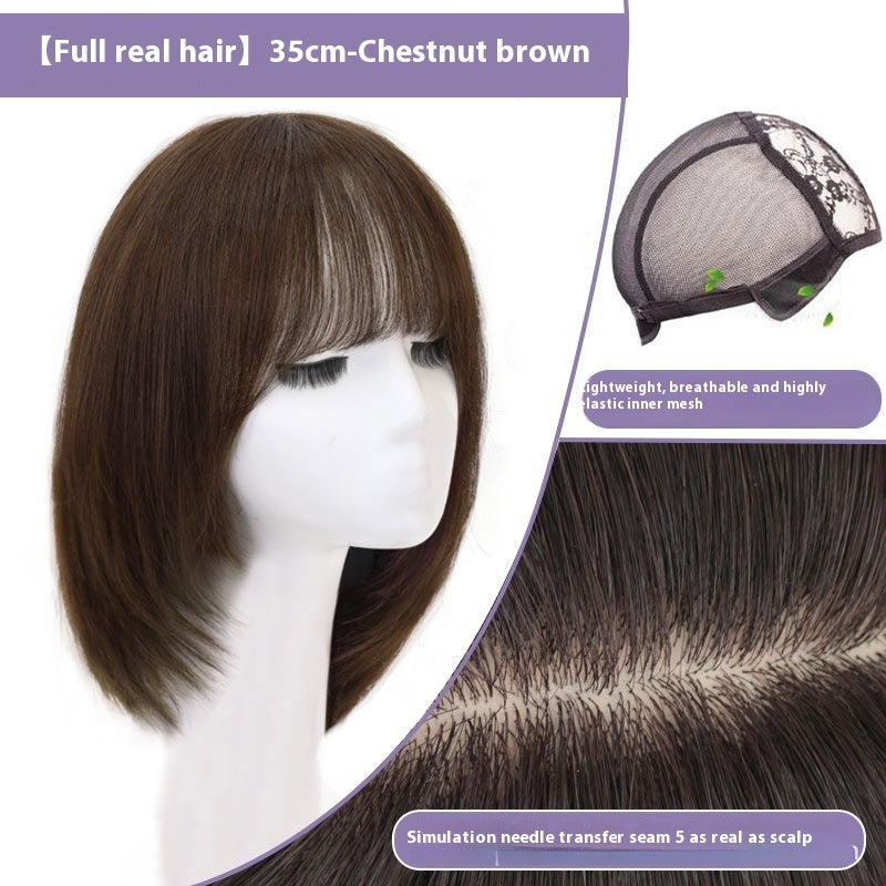 Natural Mid-Length Human Hair Wig - Synthetic Blend