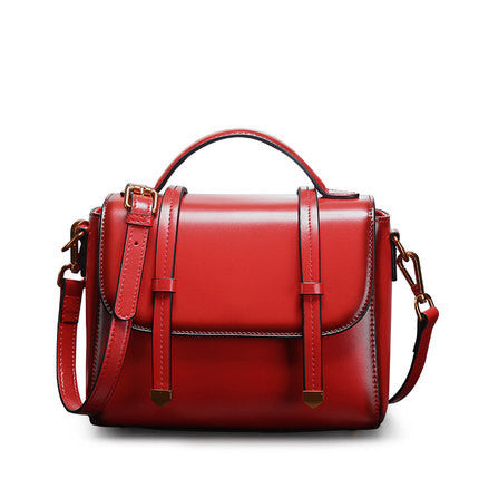 Genuine Leather Shoulder Bag - European Retro Square Handbag