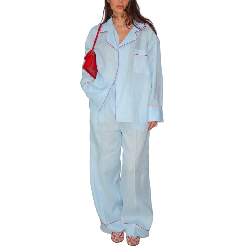 Women's Simple Relaxed Fit Comfortable Two-Piece Suit - Casual Blazer and Pants Set