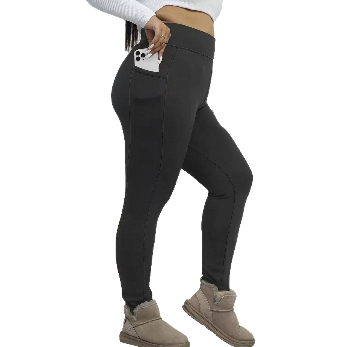 Fleece-Lined Padded Warm Pencil Pants - Tapered Cropped Trousers