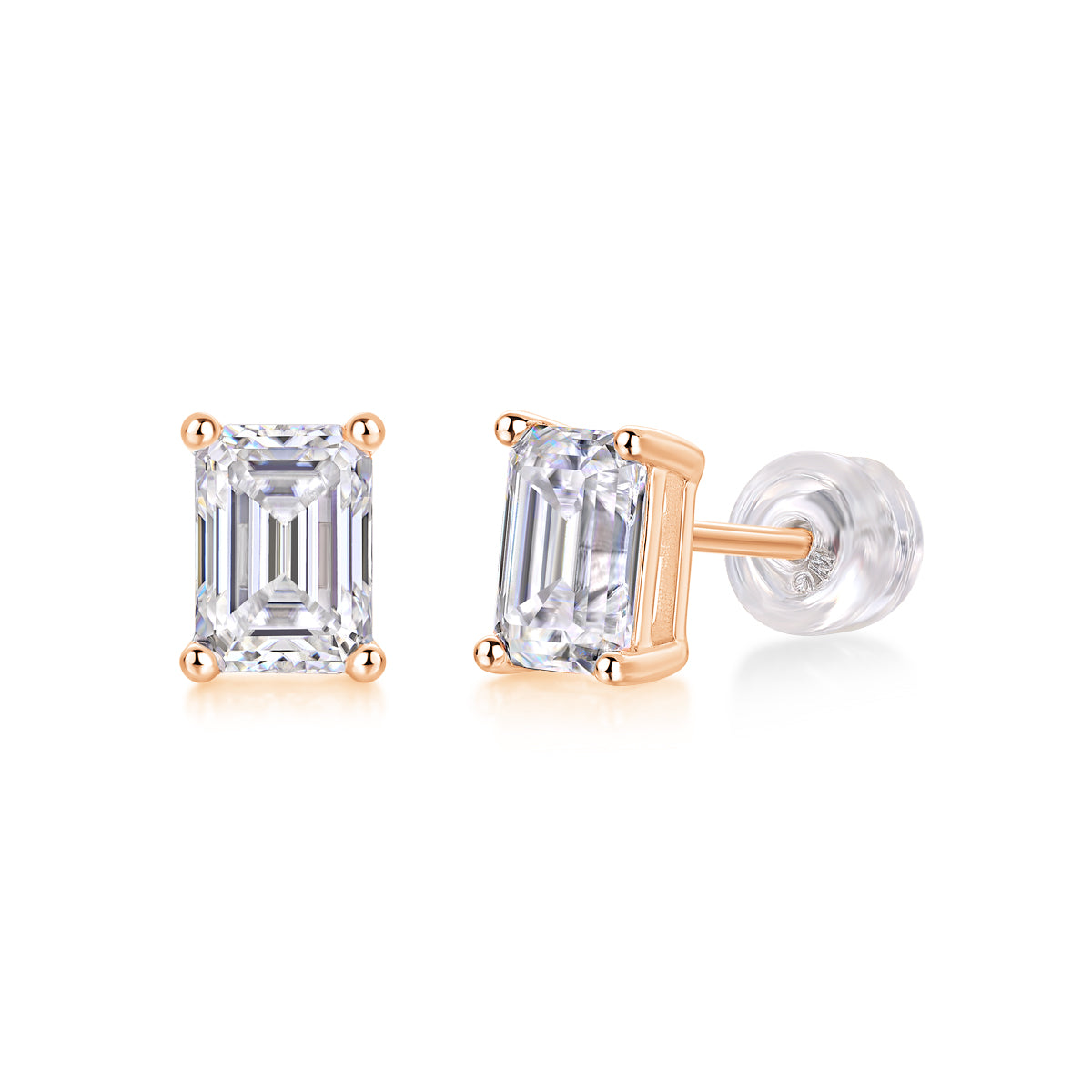 Moissanite Stud Earrings - S925 Silver Platinum Plated Octagonal Cut