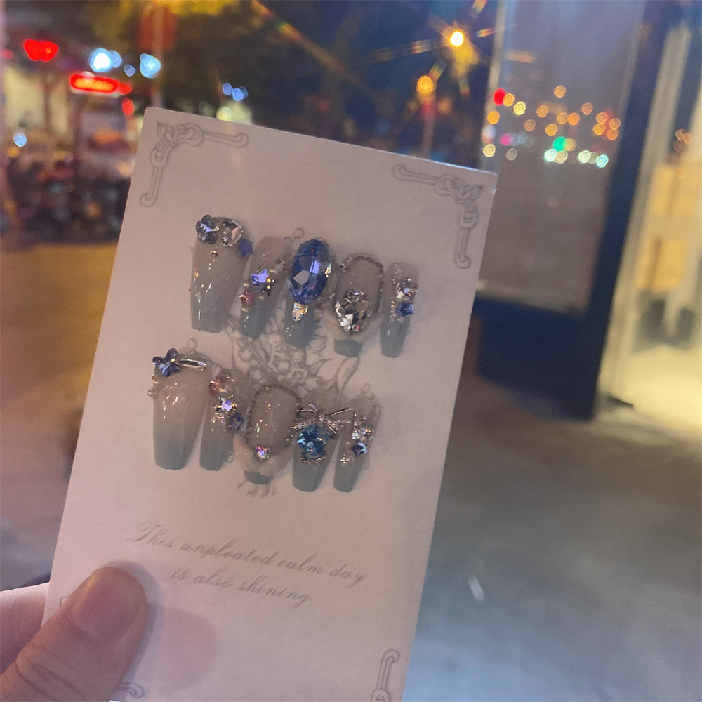 Sea Blue Dove Egg Press-On Nails - False Nail Stickers Set