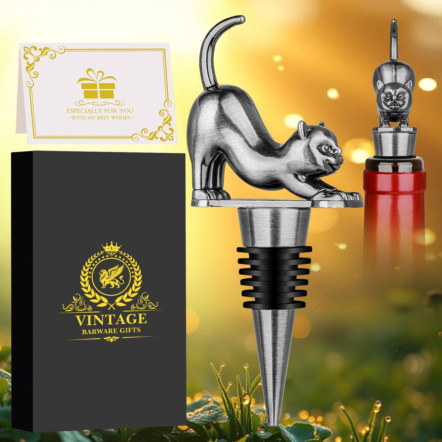 Cat Wine Stopper Set - Zinc Alloy Bottle Stopper Gift Box