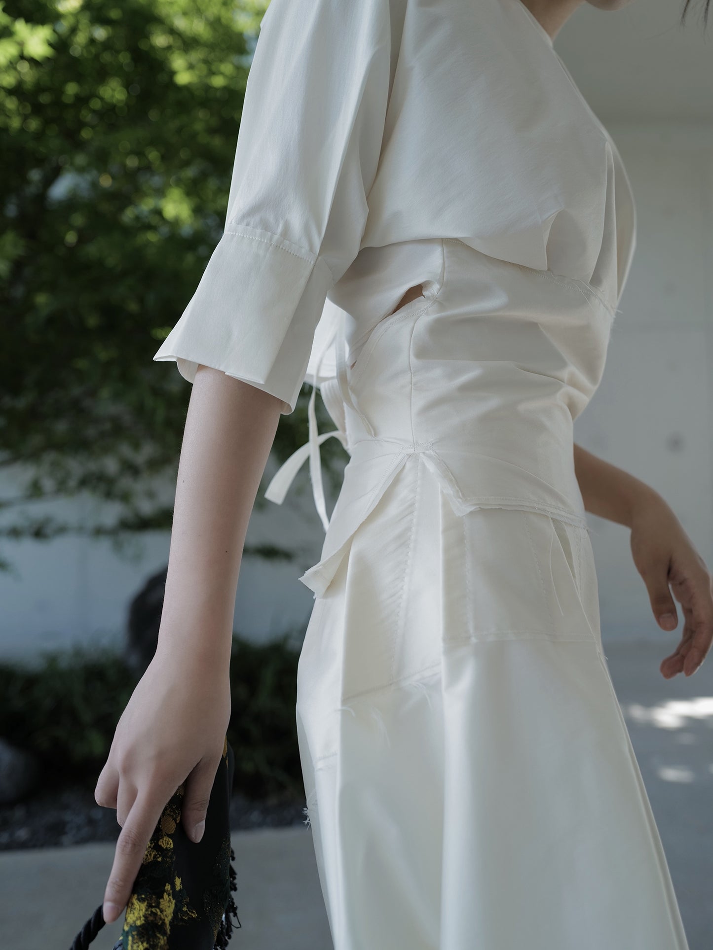 Haute Couture Silk Fringe Top & Skirt Set - Pearl White