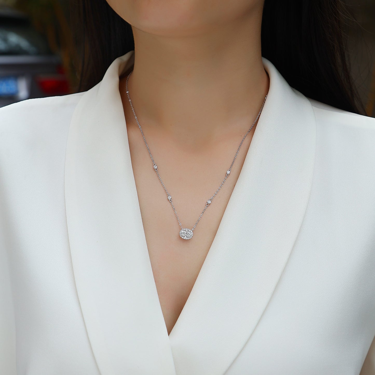 Oval Moissanite Pendant Necklace - S925 Silver Platinum Plated Light Luxury Jewelry