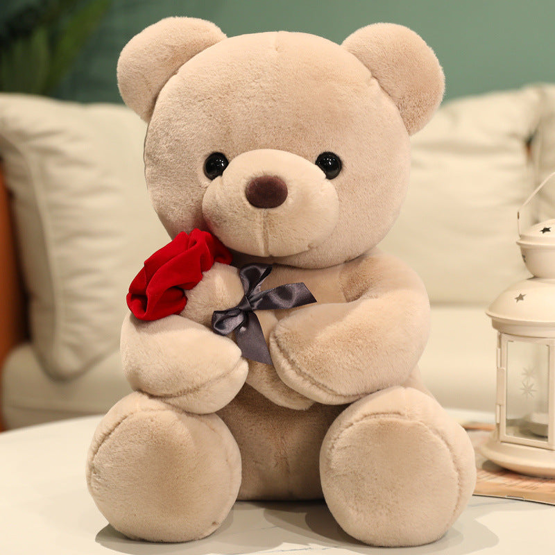 Rose Teddy Bear Plush Toy - Soft Stuffed Animal Pillow Gift