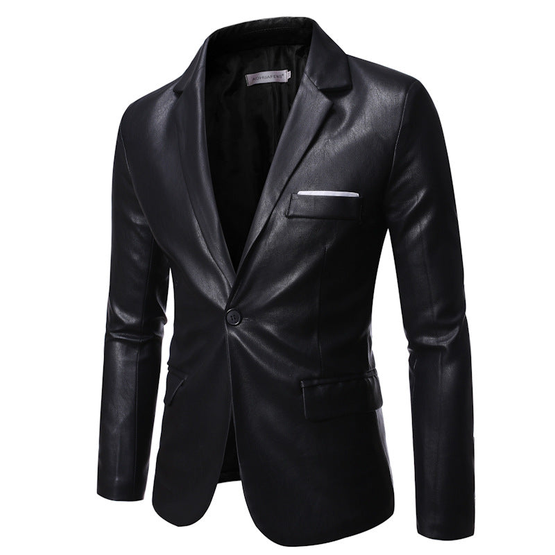 PU Leather One Button Suit Jacket - Men's Plus Size Business Blazer
