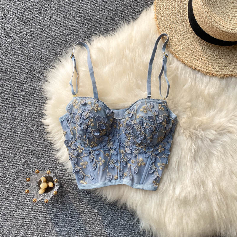 Embroidered Lace Lingerie Bra - Three-Dimensional Floral Detail