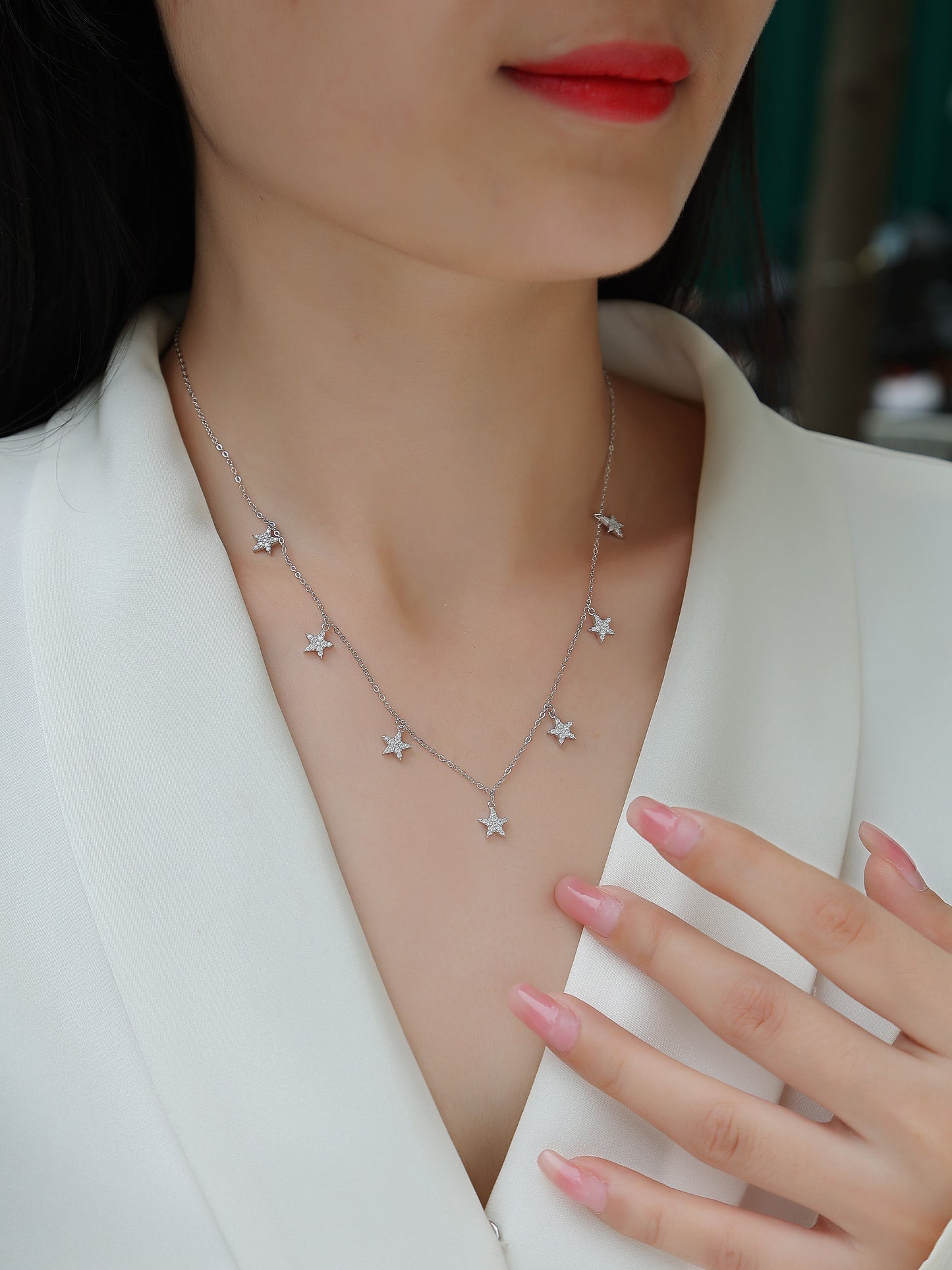 Star Moissanite Pendant Necklace - S925 Silver Platinum Plated Light Luxury Jewelry