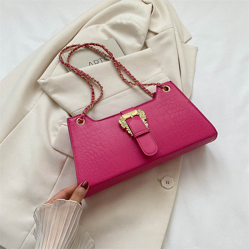 PU Leather Chain Crossbody Bag - Small Square Shoulder Bag with Phone Pocket