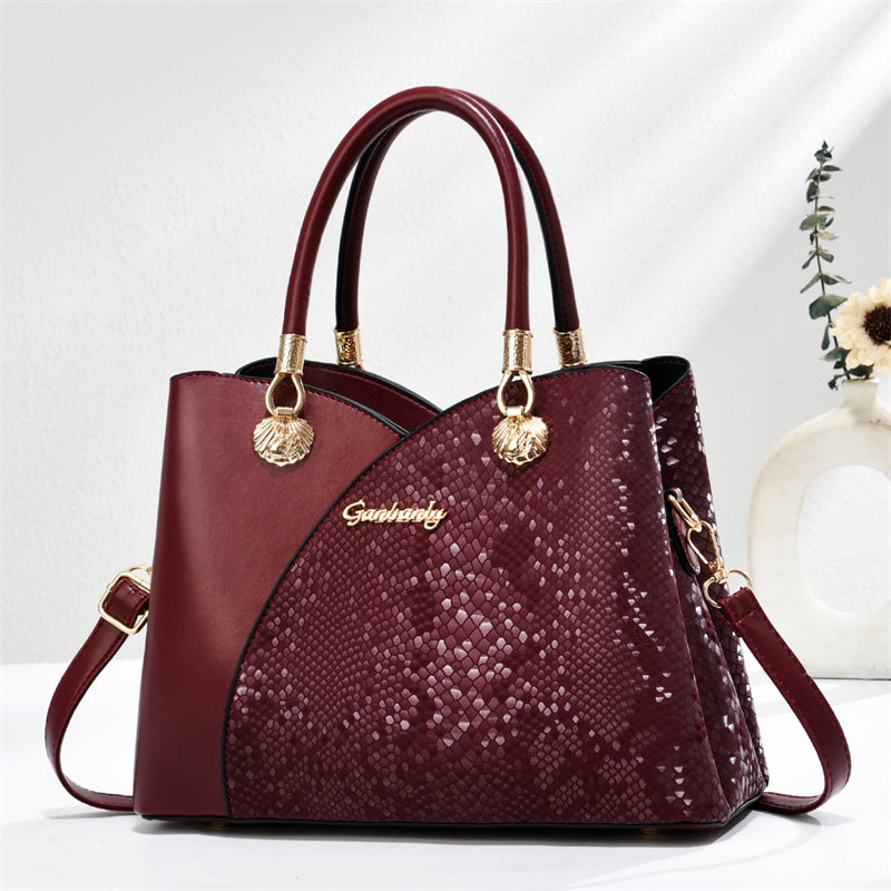 Large Capacity Fashion Tote Bag - PU Leather with Stone Pattern Detail