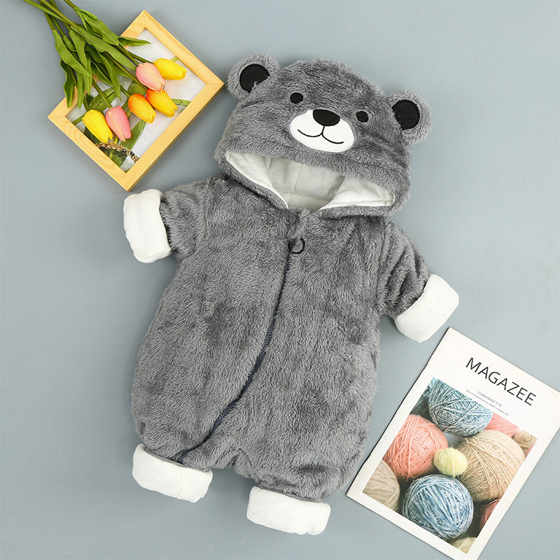 Baby Hooded Cotton Romper - Thickened Winter Onesie with Zipper