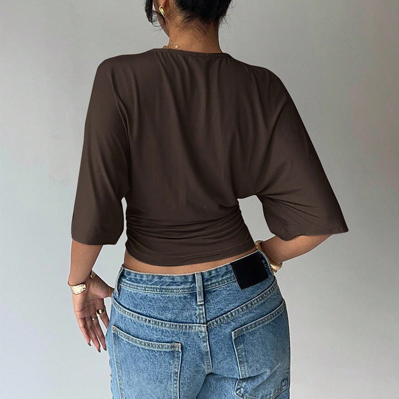 Women's Slim Fit Crop Top - Solid Color Pullover with Regular Sleeves