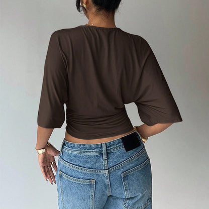 Women's Slim Fit Crop Top - Solid Color Pullover with Regular Sleeves