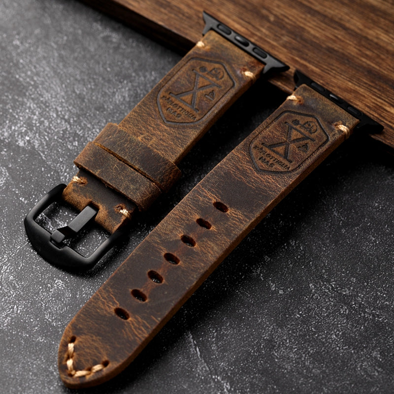 Handmade Vintage Leather Watch Strap - Genuine Top Layer Cowhide with Steel Buckle