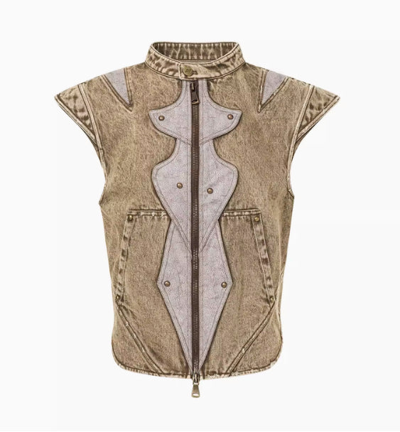 Men's Pleated Denim Vest - Korean Style Sleeveless Cotton Jacket