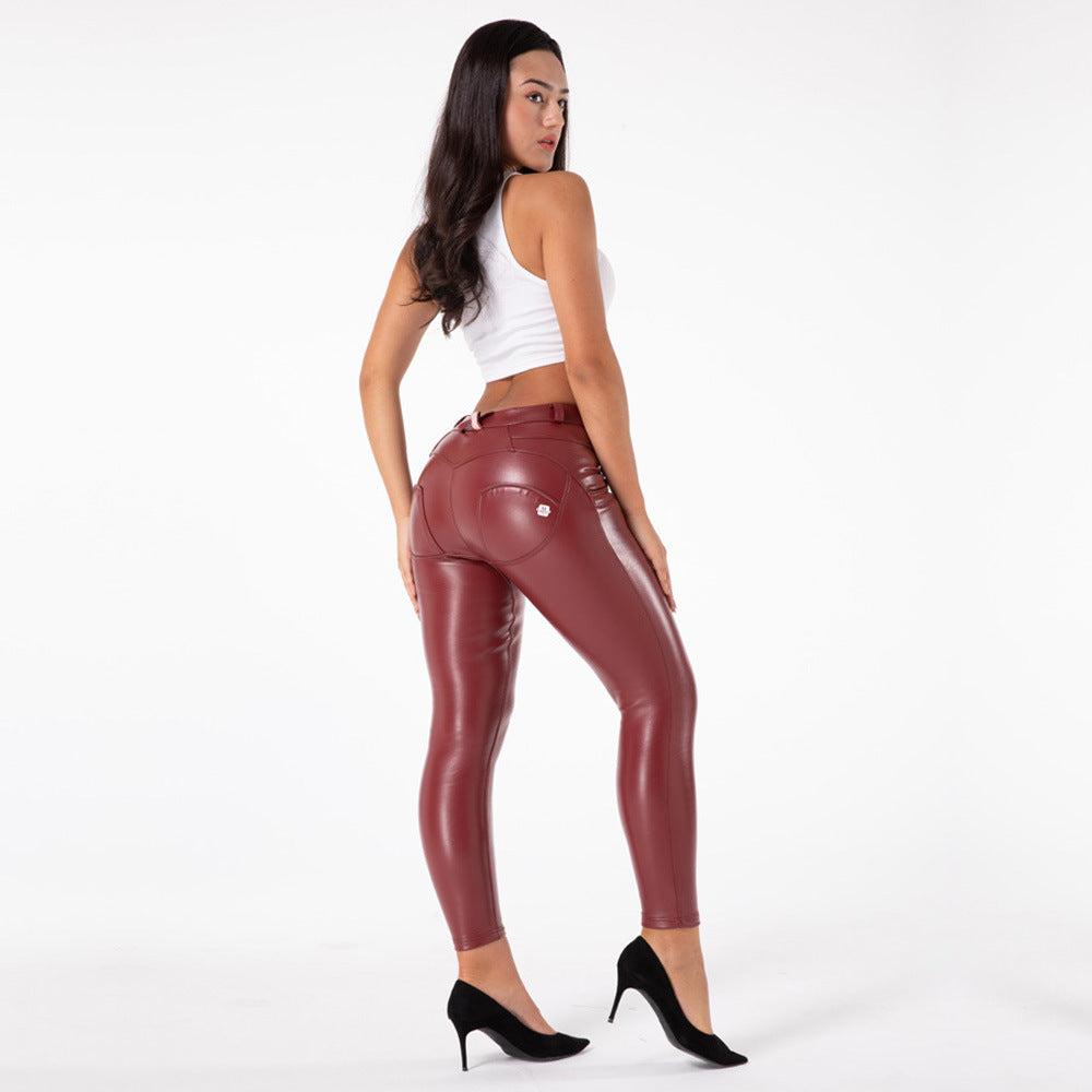 Women's High Waist Faux Leather Fitness Pants - Fleece Lined Leggings