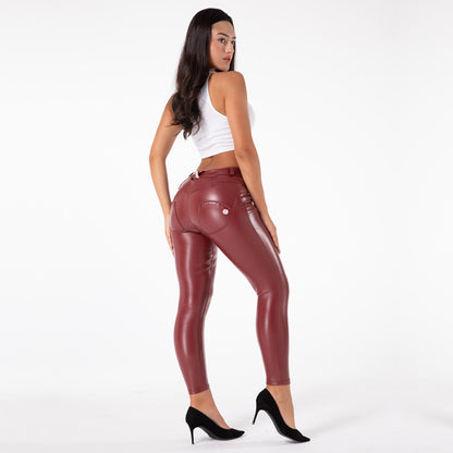 Women's High Waist Faux Leather Fitness Pants - Fleece Lined Leggings