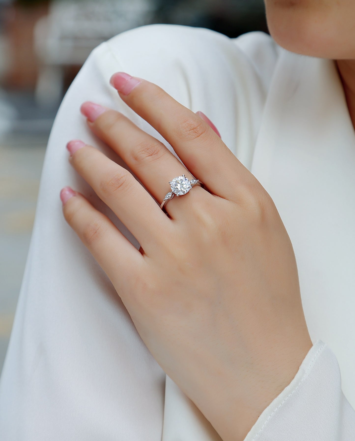 2 Carat Moissanite Sterling Silver Ring - Platinum Plated Wedding Band