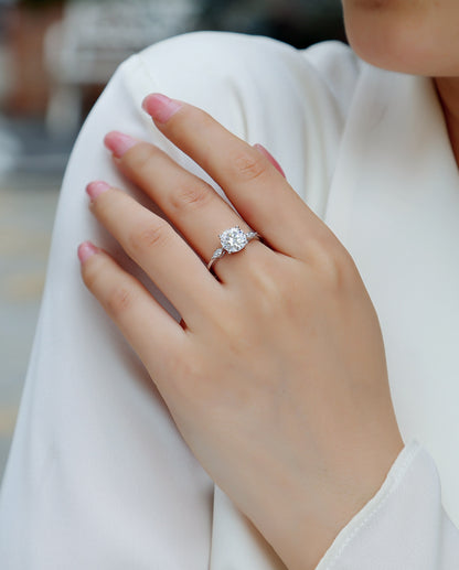 2 Carat Moissanite Sterling Silver Ring - Platinum Plated Wedding Band