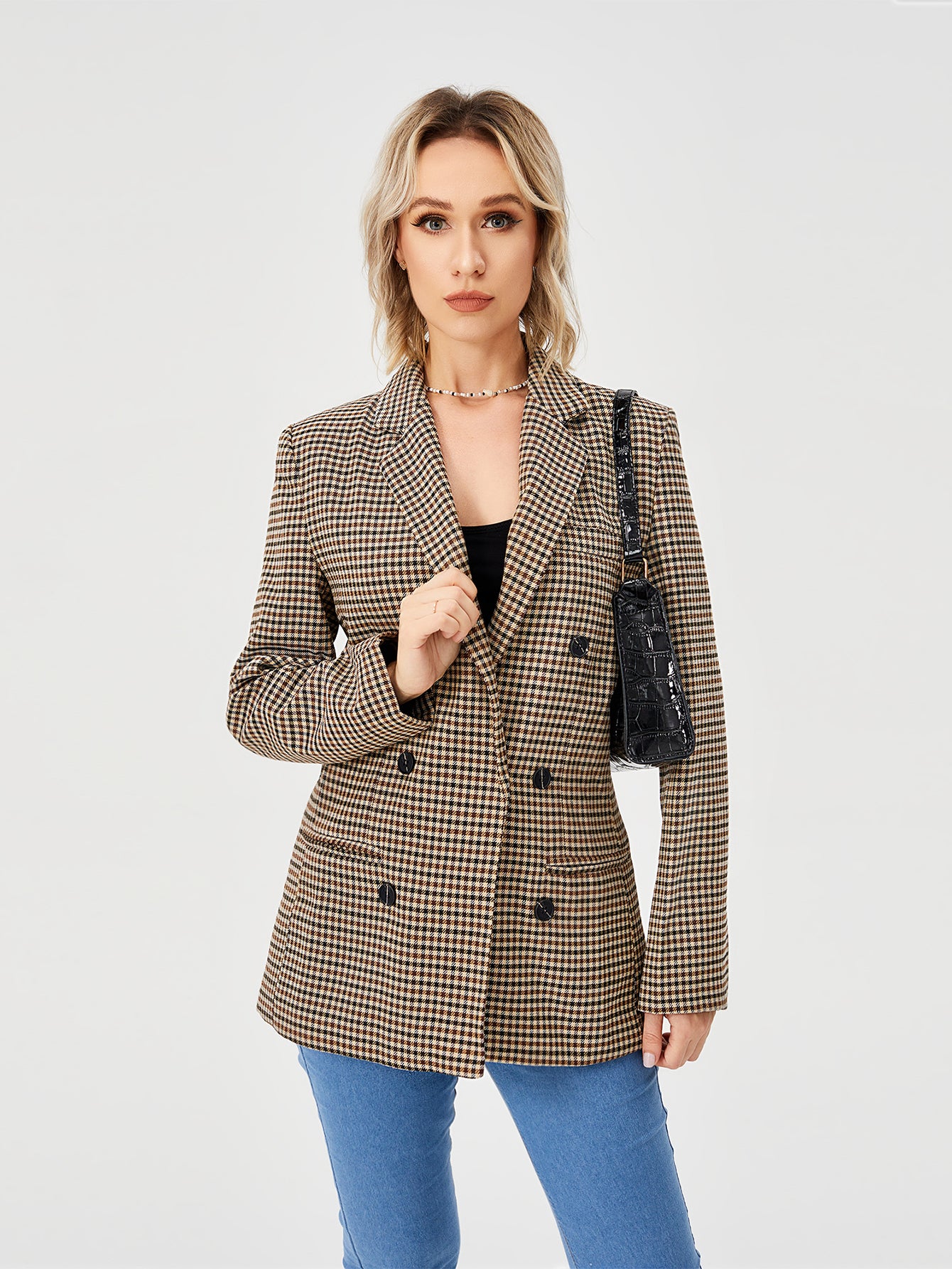 Women's Double Breasted Blazer - Long Sleeve Work Office Jacket